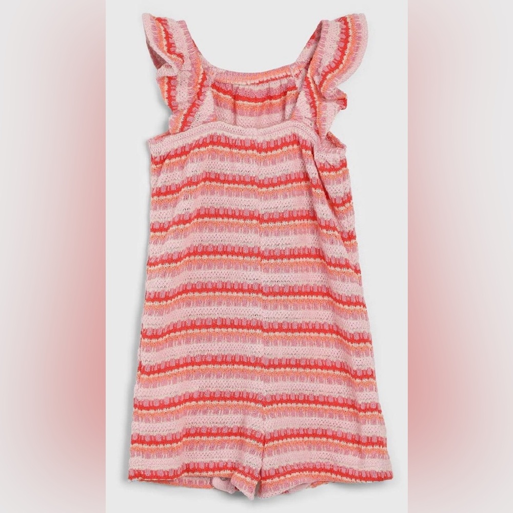 BabyGAP Crochet Flutter Pink-Striped Romper Sz 6-12 Months